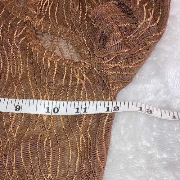 NWT PrettyLittleThing 4 Sheer/Gold Brown Texture Mesh Cut Out Lng Sleve Bodysuit - Picture 7 of 12